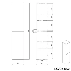 Bernstein Armoire suspendue Colonne de rangement 35x170x35cm (LxHxP) Bleu nuit mat poignée métal Chrome, Garantie 5 ans - LAVOA