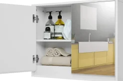 Giantex Armoire Toilette avec Miroir Murale, 2/3 Porte et 2/3 Etagères, Meuble à Miroir de Salle de Bain en MDF (56x14x45CM-2 Portes)