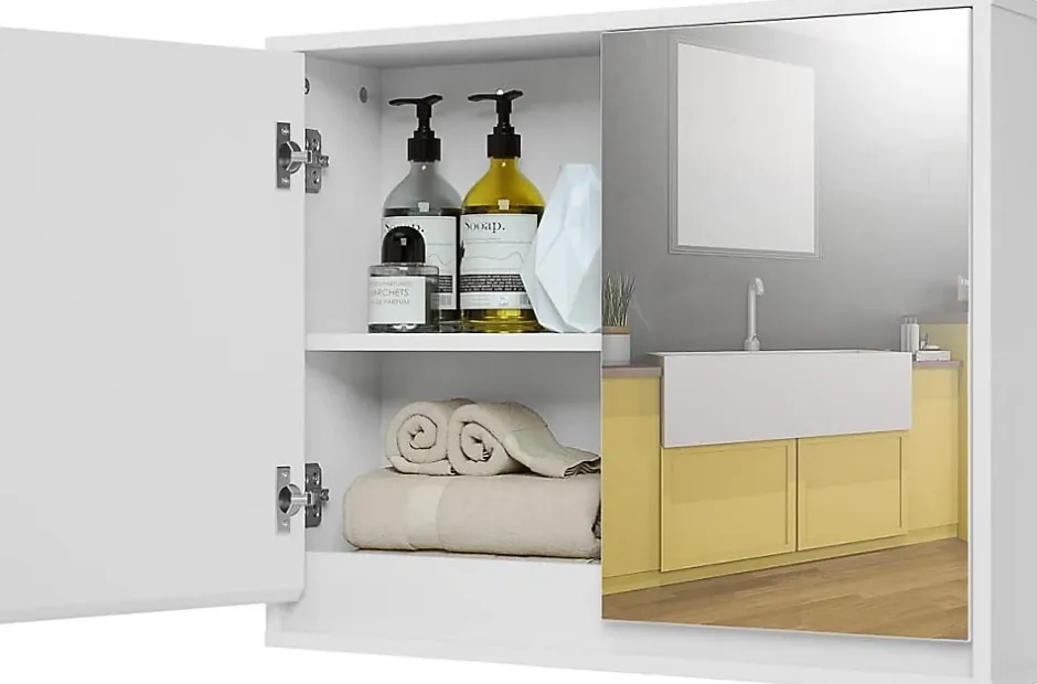 Giantex Armoire Toilette avec Miroir Murale, 2/3 Porte et 2/3 Etagères, Meuble à Miroir de Salle de Bain en MDF (56x14x45CM-2 Portes)