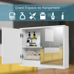 Giantex Armoire Toilette avec Miroir Murale, 2/3 Porte et 2/3 Etagères, Meuble à Miroir de Salle de Bain en MDF (56x14x45CM-2 Portes)