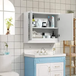 Giantex Armoire Toilette avec Miroir Murale, 2/3 Porte et 2/3 Etagères, Meuble à Miroir de Salle de Bain en MDF (56x14x45CM-2 Portes)