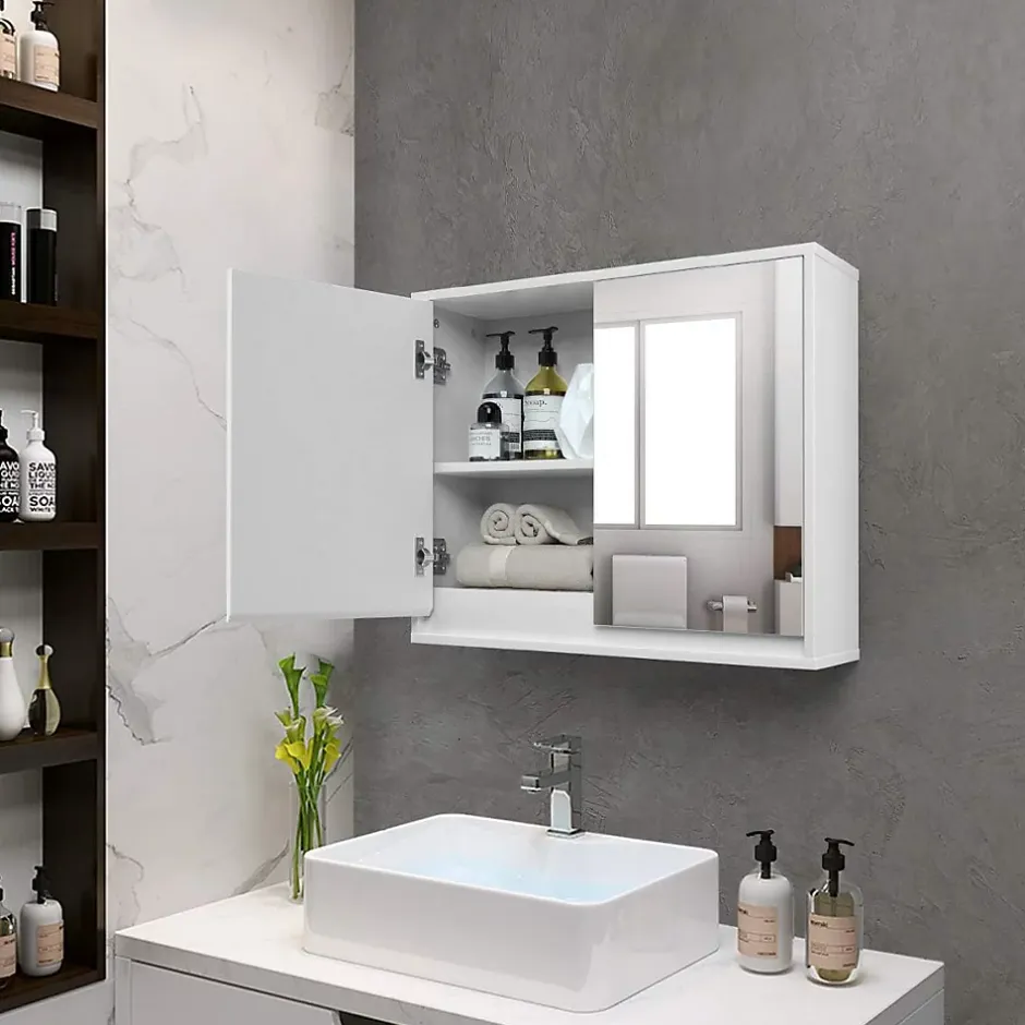 Giantex Armoire Toilette avec Miroir Murale, 2/3 Porte et 2/3 Etagères, Meuble à Miroir de Salle de Bain en MDF (56x14x45CM-2 Portes)