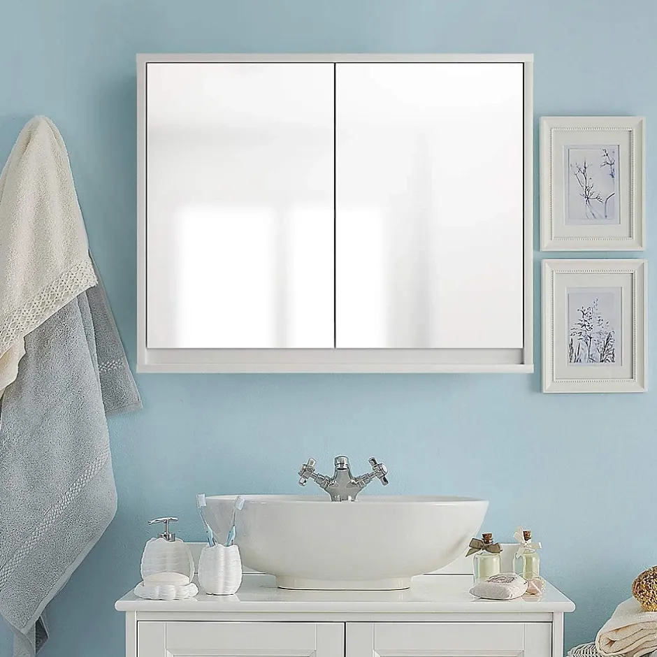 Giantex Armoire Toilette avec Miroir Murale, 2/3 Porte et 2/3 Etagères, Meuble à Miroir de Salle de Bain en MDF (56x14x45CM-2 Portes)