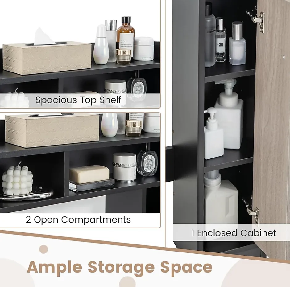 Giantex Armoire WC avec Etagere & 2 Compartiments & Tablettes reglables sur 10 niveaux & Anti-Bascule pour Buanderie Noir