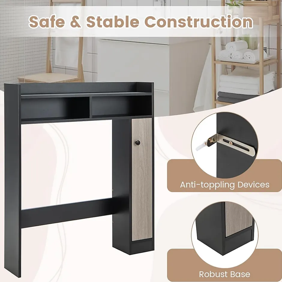 Giantex Armoire WC avec Etagere & 2 Compartiments & Tablettes reglables sur 10 niveaux & Anti-Bascule pour Buanderie Noir