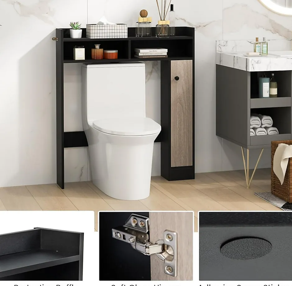 Giantex Armoire WC avec Etagere & 2 Compartiments & Tablettes reglables sur 10 niveaux & Anti-Bascule pour Buanderie Noir
