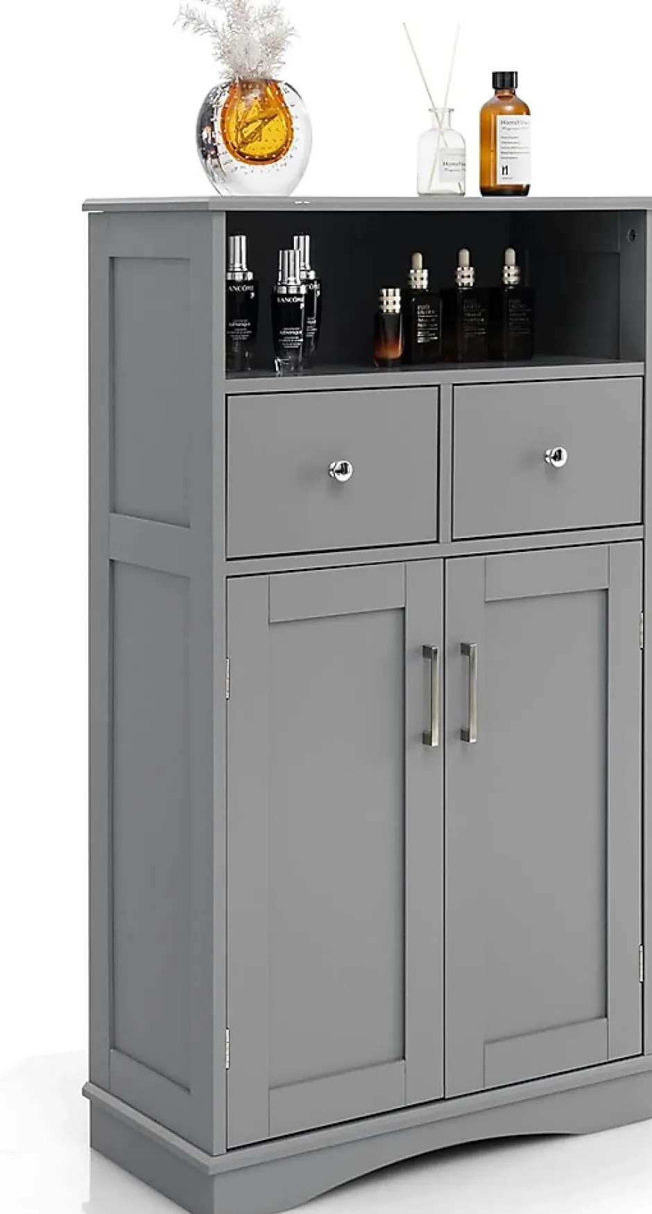 Giantex Armoire WC avec Etagere Reglable Meuble de Rangement pour Salle de Bain avec 2 Tiroirs et 2 Portes 60X30X107CM Gris* Armoire De Salle De Bains