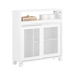 Sobuy Armoire WC Toilettes Compact Roulante avec 2 Portes Coulissantes, BZR119-W,