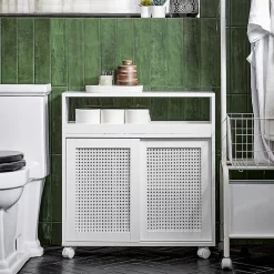 Sobuy Armoire WC Toilettes Compact Roulante avec 2 Portes Coulissantes, BZR119-W,
