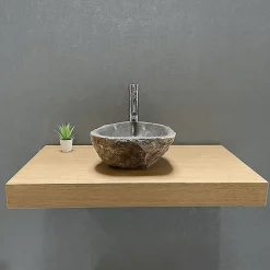 Byca AVA - Plan de Salle de bain 90cm en Chêne Naturel Épaisseur 9cm + Fixations - Plan Vasque et Meuble Évier
