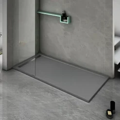 Grand Verre Bac à douche gris 80x80 à clôture en résine et 60% charge minérale receveur avec bonde et grille en inox