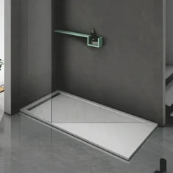 Grand Verre Bac à douche gris 80x80 à clôture en résine et 60% charge minérale receveur avec bonde et grille en inox