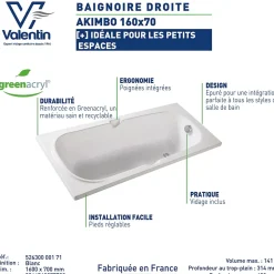 Valentin Baignoire 160 x 70 cm Akimbo sans tablier* Baignoire Droite