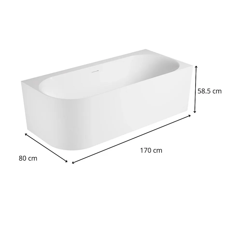 Mob-In Baignoire acrylique Lucite FORMA semi-îlot blanche 170cm - Angle droit