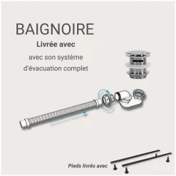 Mob-In Baignoire acrylique murale EQUINOXE blanche 170cm