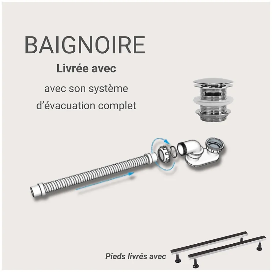 Mob-In Baignoire acrylique murale EQUINOXE blanche 170cm