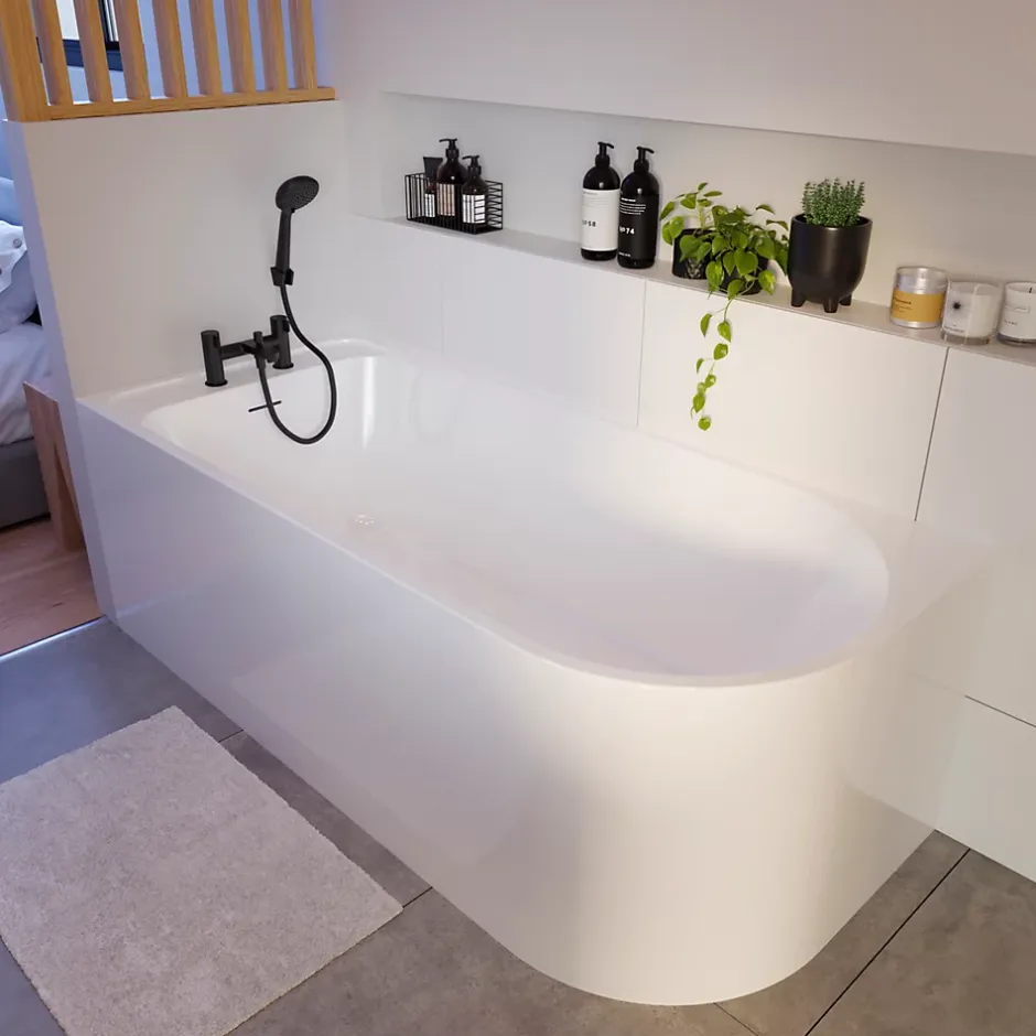 GoodHome Baignoire adossée pour angle gauche 170x75 cm Oguta blanc* Baignoire D'Angle