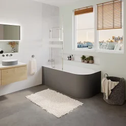 GoodHome Baignoire adossée pour angle gauche 170x75 cm Oguta gris mat* Baignoire D'Angle