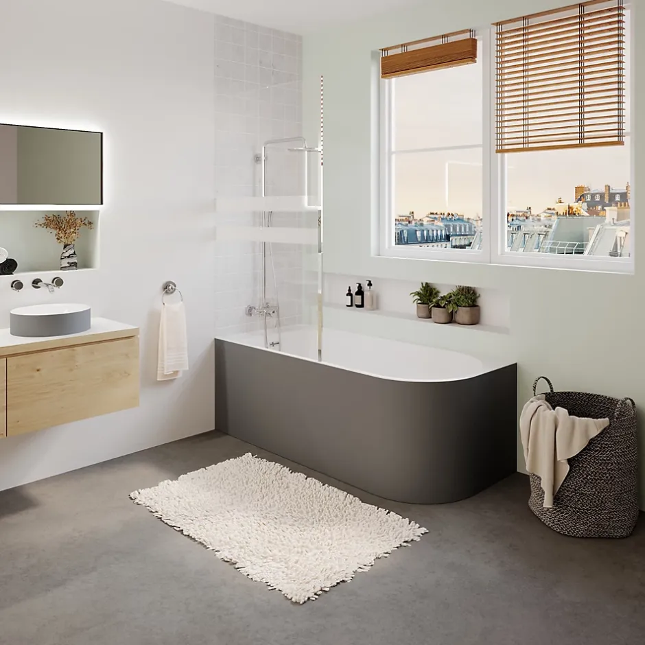 GoodHome Baignoire adossée pour angle gauche 170x75 cm Oguta gris mat* Baignoire D'Angle