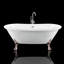 Rogier & Mothes Baignoire ancienne retro sur pieds SURRY HILLS Blanche 165 cm Pieds de Lion Cuivre rouge vieilli