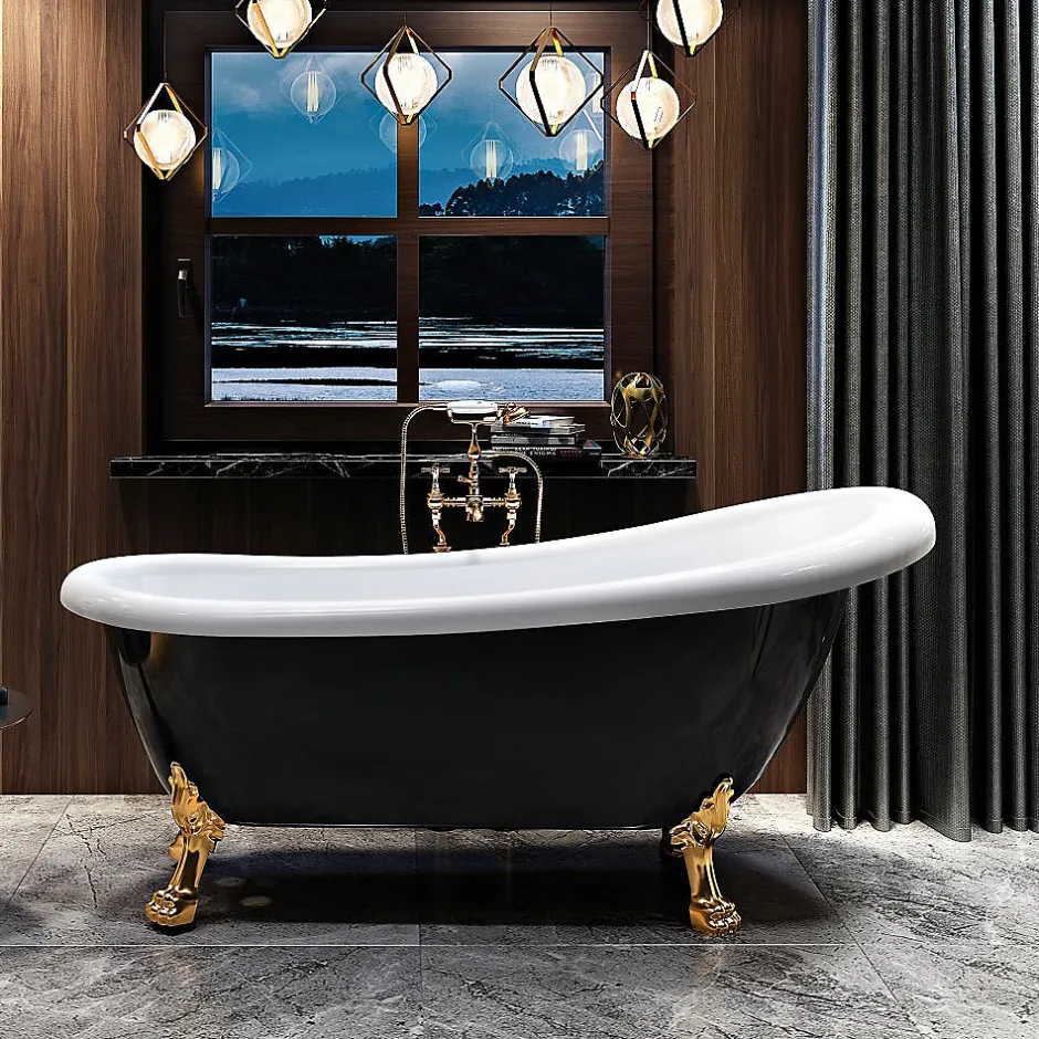 Rogier & Mothes Baignoire ancienne retro sur pieds RICHMOND Noire 171 cm Pieds de Lion Bronze jaune vieilli