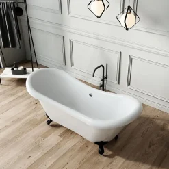 Rogier & Mothes Baignoire ancienne retro sur pieds DARLINGTON Blanche 175 cm Pieds de Lion Noirs* Baignoire Îlot