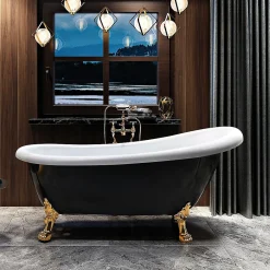 Rogier & Mothes Baignoire ancienne retro sur pieds RICHMOND Noire 171 cm Pieds d'Aigle Noirs* Baignoire Îlot