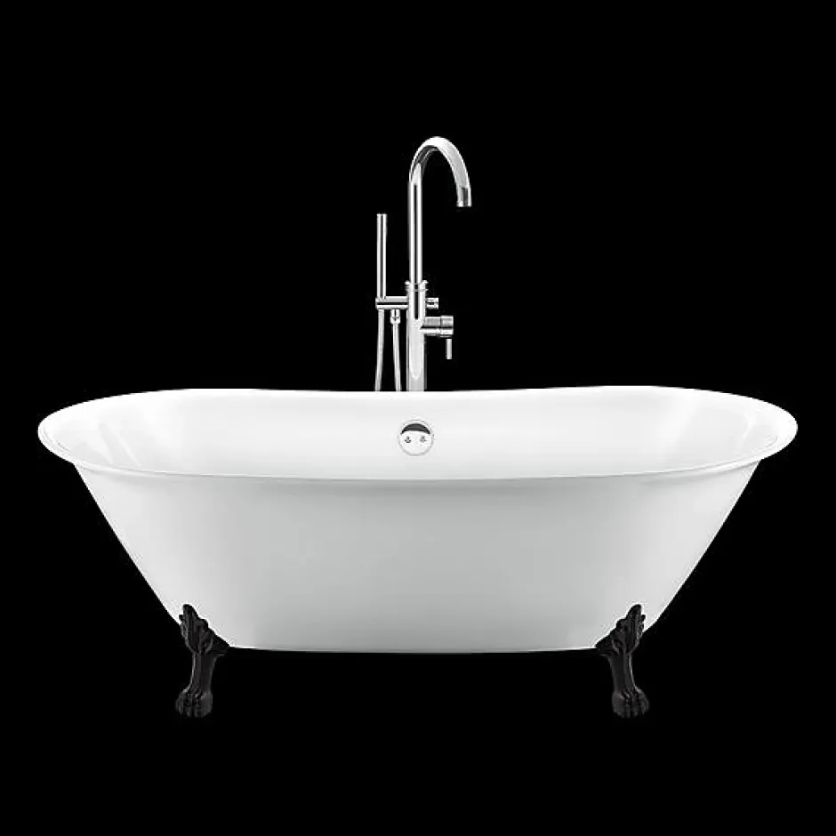 Rogier & Mothes Baignoire ancienne retro sur pieds SURRY HILLS Blanche 165 cm Pieds de Lion Noirs* Baignoire Îlot