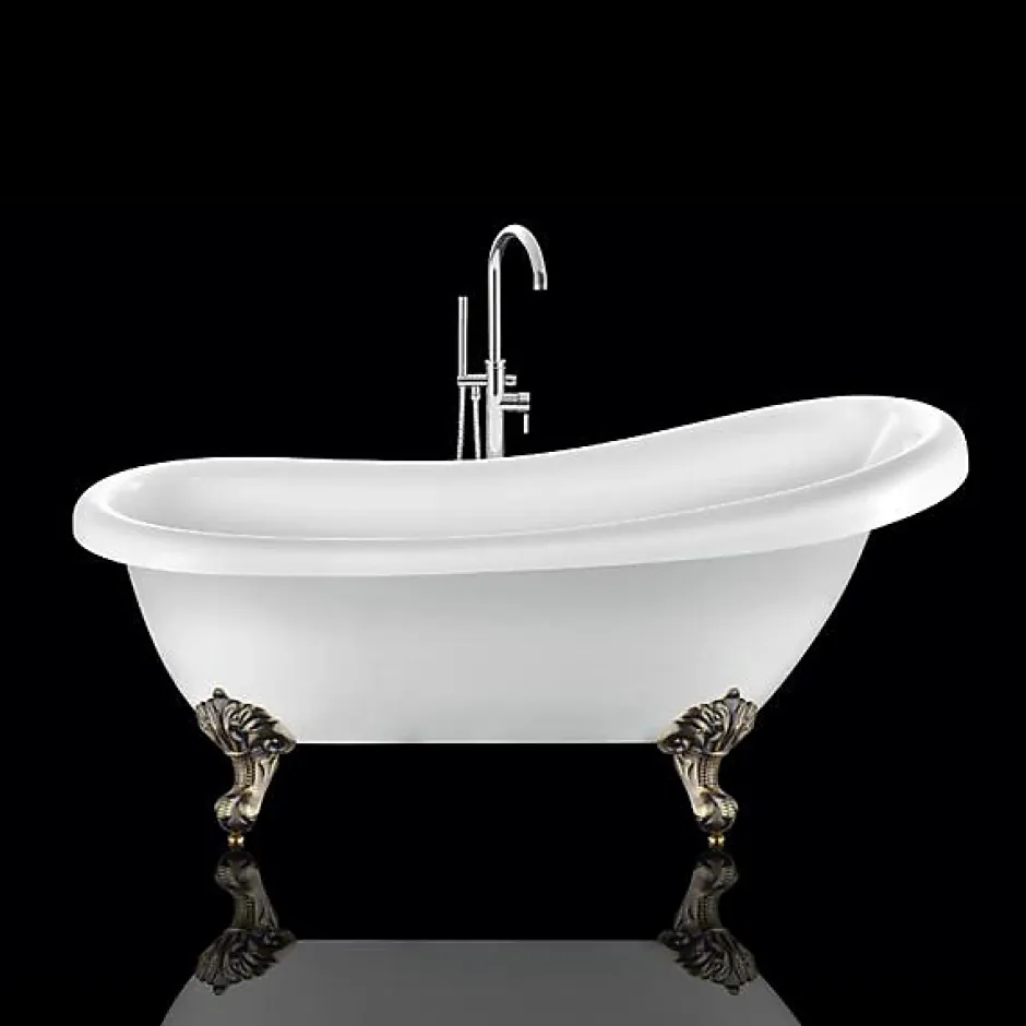 Rogier & Mothes Baignoire ancienne retro sur pieds RICHMOND Blanche 155 cm Pieds d'Aigle Bronze jaune vieilli* Baignoire Îlot