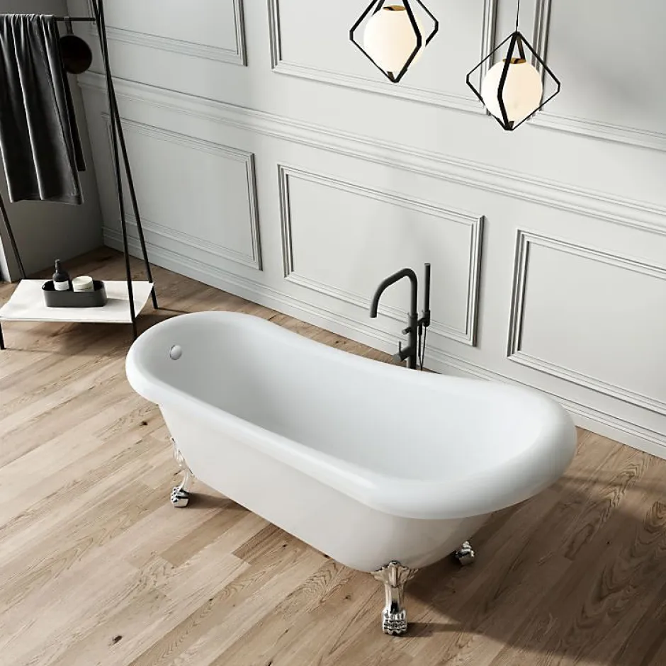Rogier & Mothes Baignoire ancienne retro sur pieds RICHMOND Blanche 155 cm Pieds d'Aigle Bronze jaune vieilli* Baignoire Îlot