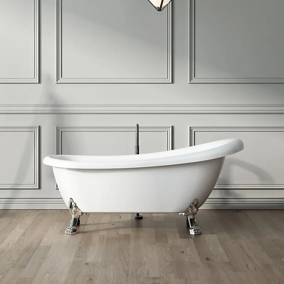 Rogier & Mothes Baignoire ancienne retro sur pieds RICHMOND Blanche 155 cm Pieds d'Aigle Bronze jaune vieilli* Baignoire Îlot