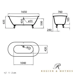 Rogier & Mothes Baignoire ancienne retro sur pieds SURRY HILLS Blanche 165 cm Pieds d'Aigle Blancs* Baignoire Îlot