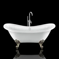 Rogier & Mothes Baignoire ancienne retro sur pieds DARLINGTON Blanche 175 cm Pieds d'Aigle Bronze jaune vieilli