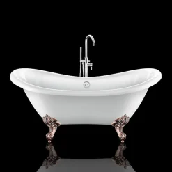 Rogier & Mothes Baignoire ancienne retro sur pieds DARLINGTON Blanche 175 cm Pieds d'Aigle Cuivre rouge vieilli