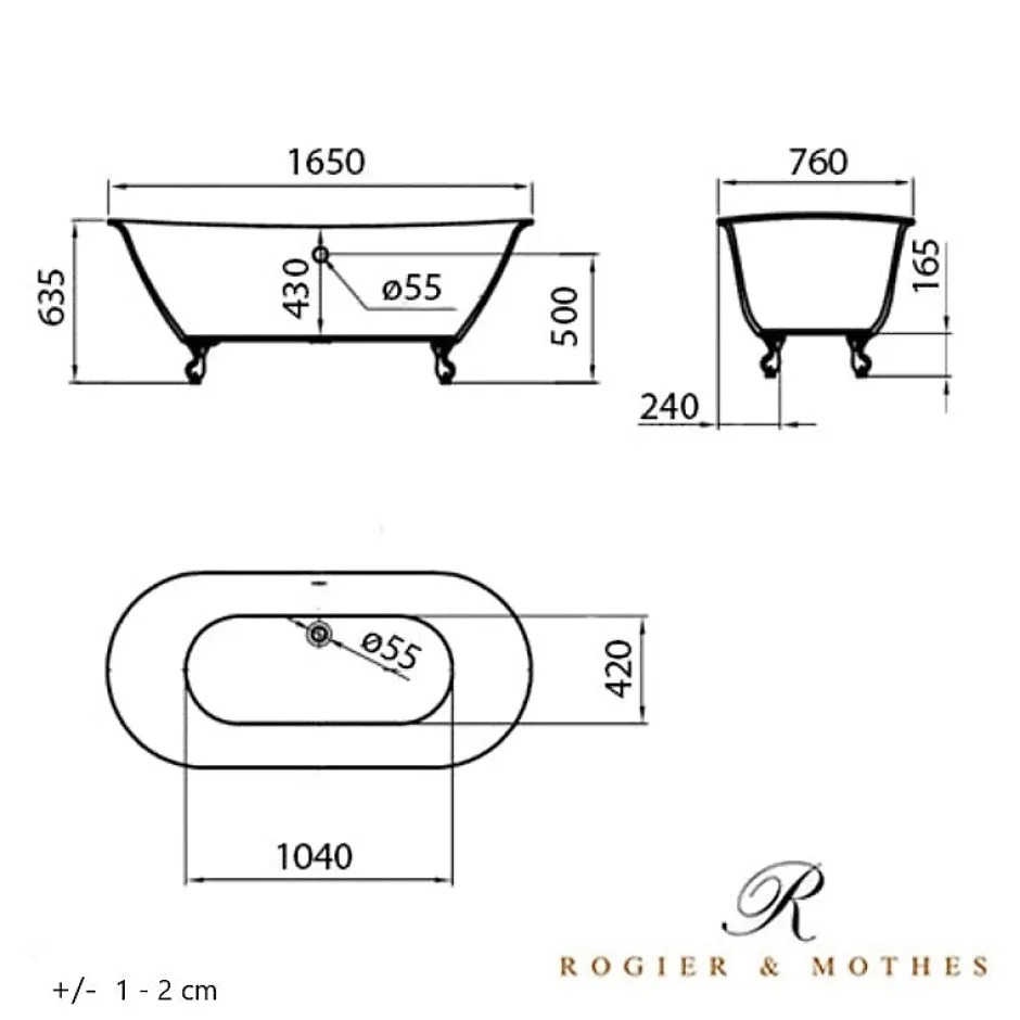Rogier & Mothes Baignoire ancienne retro sur pieds SURRY HILLS Blanche 165 cm Pieds d'Aigle Bronze jaune vieilli* Baignoire Îlot