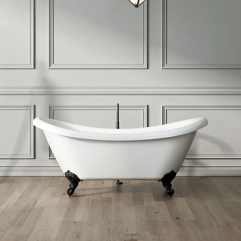 Rogier & Mothes Baignoire ancienne retro sur pieds DARLINGTON Blanche 175 cm Pieds d'Aigle Chromes* Baignoire Îlot