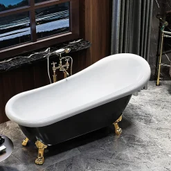 Rogier & Mothes Baignoire ancienne retro sur pieds RICHMOND Noire 171 cm Pieds d'Aigle Bronze jaune vieilli