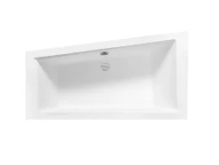 Besco Baignoire asymétrique + tablier blanc + repose tête - INTIMA - 160 x 90 cm - Droite