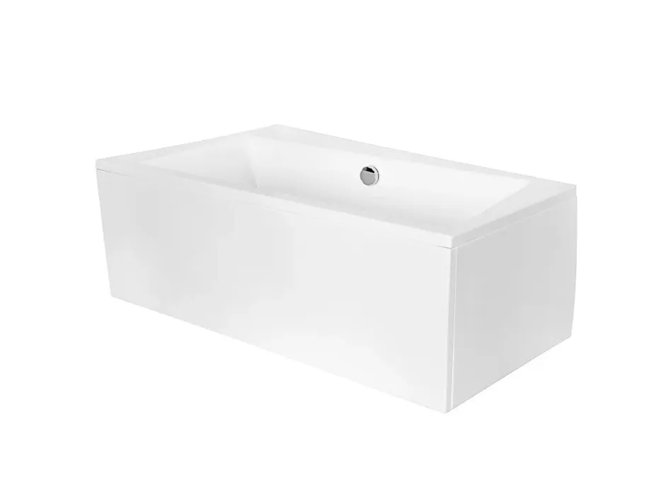 Besco Baignoire asymétrique + tablier blanc + repose tête - INFINITY - 160 x 100 cm - Gauche