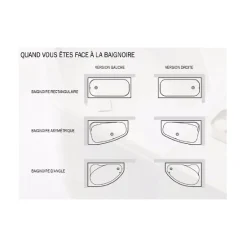 Besco Baignoire asymétrique + tablier noir + repose tête - INTIMA - 150 x 85 cm - Gauche