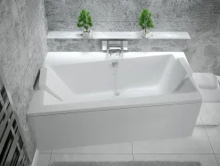 Besco Baignoire asymétrique + tablier blanc + repose tête - INFINITY - 150 x 90 cm - Gauche* Baignoire Asymétrique