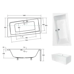 Besco Baignoire asymétrique + tablier blanc + repose tête - INFINITY - 150 x 90 cm - Gauche* Baignoire Asymétrique