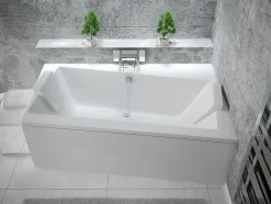 Besco Baignoire asymétrique + tablier blanc + repose tête - INFINITY - 170 x 110 cm - Droite* Baignoire Asymétrique