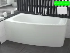 Besco Baignoire asymétrique + tablier blanc + repose tête - LUNA - 150 x 80 cm - Gauche