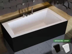 Besco Baignoire asymétrique + tablier noir + repose tête - INTIMA - 160 x 90 cm - Droite* Baignoire Asymétrique