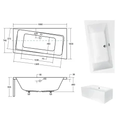 Besco Baignoire asymétrique + tablier blanc + repose tête - INFINITY - 160 x 100 cm - Droite