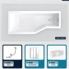 Besco Baignoire asymétrique - 150 x 75 cm - Gauche - avec Tablier - Pieds - Pare Baignoire 3 Volets - Vidage Chrome - INTEGRA* Baignoire Asymétrique