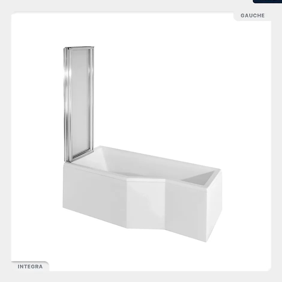 Besco Baignoire asymétrique - 150 x 75 cm - Gauche - avec Tablier - Pieds - Pare Baignoire 3 Volets - Vidage Chrome - INTEGRA* Baignoire Asymétrique