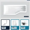 Besco Baignoire asymétrique - 150 x 75 cm - Gauche - avec Habillage - Pieds - Pare Baignoire 3 Volets - Vidage Chrome - INTEGRA* Baignoire Asymétrique