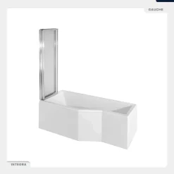 Besco Baignoire asymétrique - 150 x 75 cm - Gauche - avec Habillage - Pieds - Pare Baignoire 3 Volets - Vidage Chrome - INTEGRA* Baignoire Asymétrique